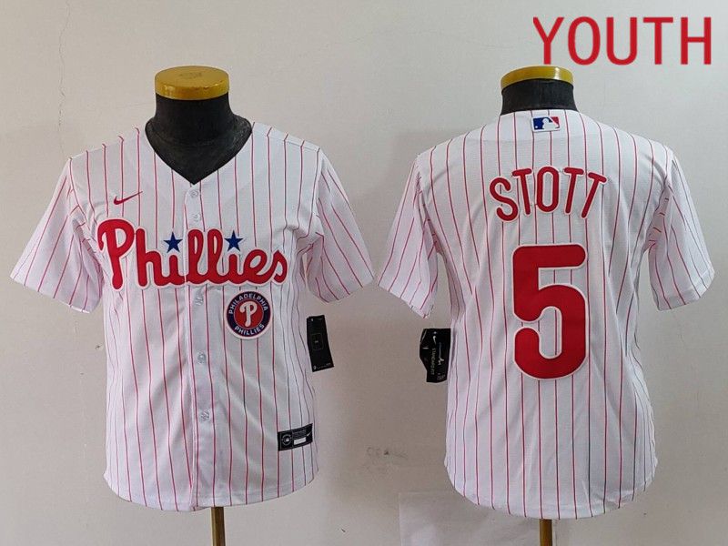 Youth Philadelphia Phillies #5 Stott White stripe Nike Game 2024 MLB Jersey style 3->youth mlb jersey->Youth Jersey
